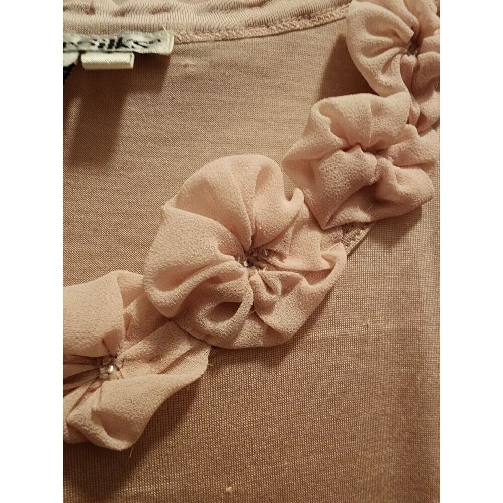 WinterSilks Women's Short Sleeve Top Floral Neck Silk Blend Dusty Pink Sz Small - Picture 7 of 10